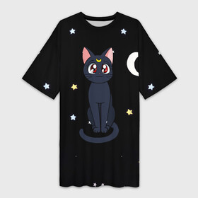 Платье-футболка 3D с принтом Луна в Курске,  |  | Тематика изображения на принте: sailor moon. кот луна | кот | кошка | луна | сейлор мун | сейлормун