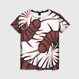 Женская футболка 3D с принтом Гигантские сколопендры в Курске, 100% полиэфир ( синтетическое хлопкоподобное полотно) | прямой крой, круглый вырез горловины, длина до линии бедер | centipede | insect | scolopendra | многоножка | насекомое | сороконожка