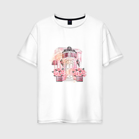 Женская футболка хлопок Oversize с принтом Париж в Курске, 100% хлопок | свободный крой, круглый ворот, спущенный рукав, длина до линии бедер
 | красота | любовь | милота | париж | розовый