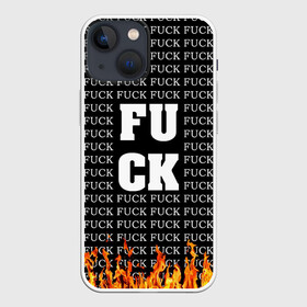 Чехол для iPhone 13 mini с принтом FCK FCK FCK в Курске,  |  | black and white | censorship | fire | lettering | obscene words | uncensored | надписи | неценузурный | огонь | темный | черный и белый