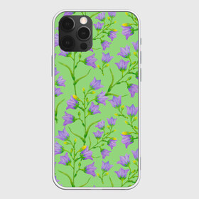 Чехол для iPhone 12 Pro Max с принтом Колокольчики на зеленом фоне в Курске, Силикон |  | 8 марта | flowers | summer | зеленый | колокольчики | лето | праздник | природа | растения | фиолетовый | цветы