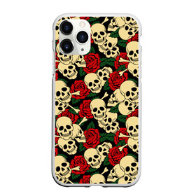 Чехол для iPhone 11 Pro Max матовый с принтом Черепки с Розами в Курске, Силикон |  | skulls | xo | букет | градиент | животные | кости | мозги | паттерн | полосы | природа | розы | скелет | текстура | узор | хо | цветы | черепа | черный | яркий