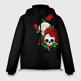 Мужская зимняя куртка 3D с принтом Roses Skulls в Курске, верх — 100% полиэстер; подкладка — 100% полиэстер; утеплитель — 100% полиэстер | длина ниже бедра, свободный силуэт Оверсайз. Есть воротник-стойка, отстегивающийся капюшон и ветрозащитная планка. 

Боковые карманы с листочкой на кнопках и внутренний карман на молнии. | Тематика изображения на принте: 