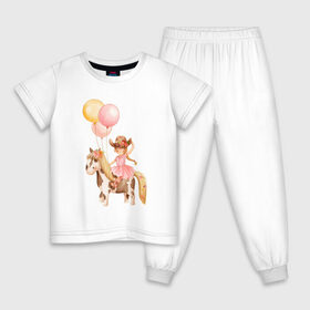 Детская пижама хлопок с принтом Девочка-ковбой в Курске, 100% хлопок |  брюки и футболка прямого кроя, без карманов, на брюках мягкая резинка на поясе и по низу штанин
 | девочка | день рождения | ковбой | конь | лошадь | няшность | шарики