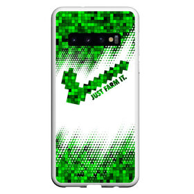Чехол для Samsung Galaxy S10 с принтом JUST FARM IT в Курске, Силикон | Область печати: задняя сторона чехла, без боковых панелей | minecraft | алекс | белый | блоки | ведьма | взрывчатка | визера | волк | гаст | добывать | дракон | зеленый куб | зомби | игра | крафт | крипер | кубики | лошадка | майн | майнкрафт | манкрафт | овечка | оцелот