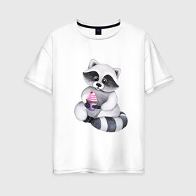 Женская футболка хлопок Oversize с принтом Енотик в Курске, 100% хлопок | свободный крой, круглый ворот, спущенный рукав, длина до линии бедер
 | енот | енотик | животные | милота | милые иллюстрации | парные футболки