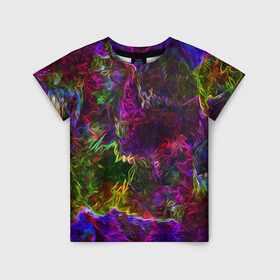 Детская футболка 3D с принтом Энергия в красках в Курске, 100% гипоаллергенный полиэфир | прямой крой, круглый вырез горловины, длина до линии бедер, чуть спущенное плечо, ткань немного тянется | abstract | color | energy | gradient | neon | pattern | space | texture | абстрактный | абстракция | волны | всплеск | градиент | дым | искусство | космические | краски | красочный | неон | неоновый | сияние | текстура | туман