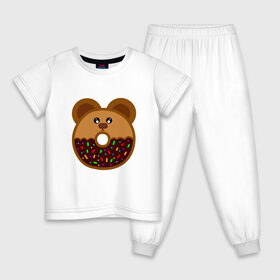 Детская пижама хлопок с принтом Пончик - мишка в Курске, 100% хлопок |  брюки и футболка прямого кроя, без карманов, на брюках мягкая резинка на поясе и по низу штанин
 | Тематика изображения на принте: еда | кекс | мишка | пирог | пончик | сладости | шоколад