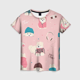 Женская футболка 3D с принтом Милота в Курске, 100% полиэфир ( синтетическое хлопкоподобное полотно) | прямой крой, круглый вырез горловины, длина до линии бедер | dog | для девушек | дог | домашние животные | женское | милое | милота | розовое | собака | щенки | щеночки