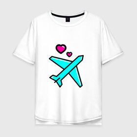 Мужская футболка хлопок Oversize с принтом Влюбленный самолет в Курске, 100% хлопок | свободный крой, круглый ворот, “спинка” длиннее передней части | Тематика изображения на принте: 14 февраля | 8 марта | влюбленные | любовь | путешествие. | самолет