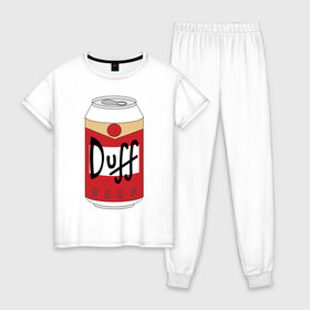 Женская пижама хлопок с принтом Duff Beer в Курске, 100% хлопок | брюки и футболка прямого кроя, без карманов, на брюках мягкая резинка на поясе и по низу штанин | beer | duff | simpsons | гомер | симпсоны