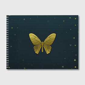 Альбом для рисования с принтом Butterfly в Курске, 100% бумага
 | матовая бумага, плотность 200 мг. | бабочка | геомеирический | золотой | темный фон