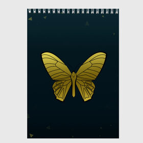 Скетчбук с принтом Butterfly в Курске, 100% бумага
 | 48 листов, плотность листов — 100 г/м2, плотность картонной обложки — 250 г/м2. Листы скреплены сверху удобной пружинной спиралью | Тематика изображения на принте: бабочка | геомеирический | золотой | темный фон