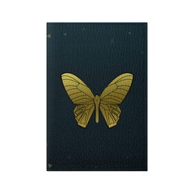 Обложка для паспорта матовая кожа с принтом Butterfly в Курске, натуральная матовая кожа | размер 19,3 х 13,7 см; прозрачные пластиковые крепления | Тематика изображения на принте: бабочка | геомеирический | золотой | темный фон