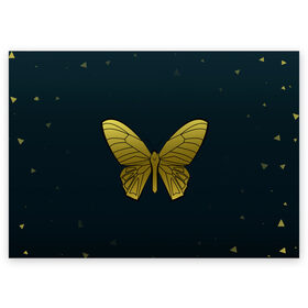 Поздравительная открытка с принтом Butterfly в Курске, 100% бумага | плотность бумаги 280 г/м2, матовая, на обратной стороне линовка и место для марки
 | бабочка | геомеирический | золотой | темный фон