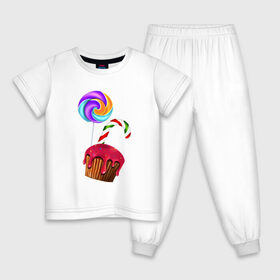 Детская пижама хлопок с принтом Кекс в Курске, 100% хлопок |  брюки и футболка прямого кроя, без карманов, на брюках мягкая резинка на поясе и по низу штанин
 | Тематика изображения на принте: выпечка | еда | карамель | сладости
