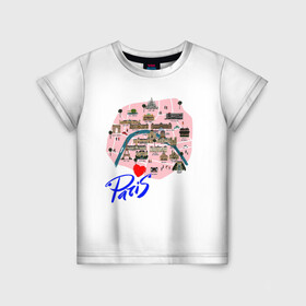 Детская футболка 3D с принтом Париж в Курске, 100% гипоаллергенный полиэфир | прямой крой, круглый вырез горловины, длина до линии бедер, чуть спущенное плечо, ткань немного тянется | paris | достопримечательности | карта | париж | путешествия | франция | эйфелева башня | я люблю париж