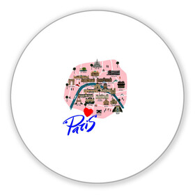 Коврик для мышки круглый с принтом Париж в Курске, резина и полиэстер | круглая форма, изображение наносится на всю лицевую часть | paris | достопримечательности | карта | париж | путешествия | франция | эйфелева башня | я люблю париж