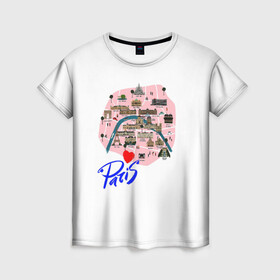 Женская футболка 3D с принтом Париж в Курске, 100% полиэфир ( синтетическое хлопкоподобное полотно) | прямой крой, круглый вырез горловины, длина до линии бедер | paris | достопримечательности | карта | париж | путешествия | франция | эйфелева башня | я люблю париж