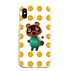 Чехол для iPhone XS Max матовый с принтом Animal crossing - Nook в Курске, Силикон | Область печати: задняя сторона чехла, без боковых панелей | Тематика изображения на принте: animal crossing | nook | детский | желтый | игра | компьютерный | кроссинг | монеты | нок | нук | персонаж | подарок | том нук | узор | энимал кросинг