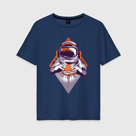 Женская футболка хлопок Oversize с принтом Астронавт с Бургером в Курске, 100% хлопок | свободный крой, круглый ворот, спущенный рукав, длина до линии бедер
 | astronaut | burger | elon | food | galaxy | man | mask | moon | moonwalker | musk | nasa | sandwich | space | space x | spaceman | spacex | universe | астрономия | вселенная | галактика | гамбургер | еда | илон | космонавт | маск | наса | скафан