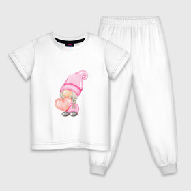 Детская пижама хлопок с принтом Гномик-девочка в Курске, 100% хлопок |  брюки и футболка прямого кроя, без карманов, на брюках мягкая резинка на поясе и по низу штанин
 | влюбленные | гномик | день валентина | парные | парочки | розовый | сердечко | шарик