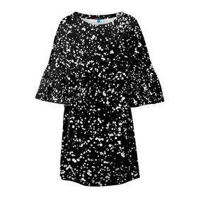 Детское платье 3D с принтом Черно- белое в Курске, 100% полиэстер | прямой силуэт, чуть расширенный к низу. Круглая горловина, на рукавах — воланы | Тематика изображения на принте: капли | краска | кружочки | минимализм | точки
