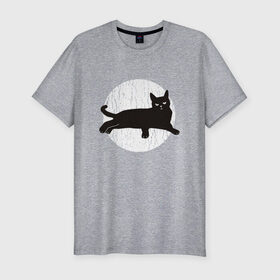 Мужская футболка хлопок Slim с принтом Черный кот в Курске, 92% хлопок, 8% лайкра | приталенный силуэт, круглый вырез ворота, длина до линии бедра, короткий рукав | art | black | cat | cats | grumpy | illustration | kitten | kitty | pussy | pussycat | retro | vintage | арт | винтаж | винтажный | злой | иллюстрация | киса | киска | котенок | котик | кошка | краска | потертости | пятна | ретро | сердитый |