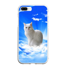 Чехол для iPhone 7Plus/8 Plus матовый с принтом Кот в облаках в Курске, Силикон | Область печати: задняя сторона чехла, без боковых панелей | animals | cat | kitty | ангел | белый кот | блики | взгляд кота | глаза кота | животные | киска | кот | котейка | котенок | котик | кошак | кошка | лучи | мордочка | небесный | небо | облака | пейзаж | питомец