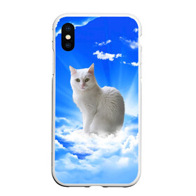 Чехол для iPhone XS Max матовый с принтом Кот в облаках в Курске, Силикон | Область печати: задняя сторона чехла, без боковых панелей | animals | cat | kitty | ангел | белый кот | блики | взгляд кота | глаза кота | животные | киска | кот | котейка | котенок | котик | кошак | кошка | лучи | мордочка | небесный | небо | облака | пейзаж | питомец