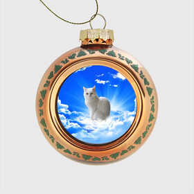 Стеклянный ёлочный шар с принтом Кот в облаках в Курске, Стекло | Диаметр: 80 мм | Тематика изображения на принте: animals | cat | kitty | ангел | белый кот | блики | взгляд кота | глаза кота | животные | киска | кот | котейка | котенок | котик | кошак | кошка | лучи | мордочка | небесный | небо | облака | пейзаж | питомец