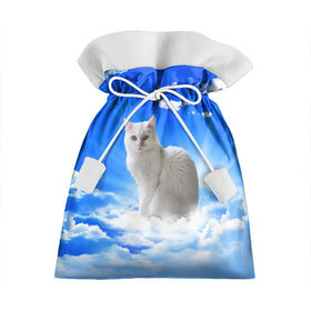 Подарочный 3D мешок с принтом Кот в облаках в Курске, 100% полиэстер | Размер: 29*39 см | animals | cat | kitty | ангел | белый кот | блики | взгляд кота | глаза кота | животные | киска | кот | котейка | котенок | котик | кошак | кошка | лучи | мордочка | небесный | небо | облака | пейзаж | питомец