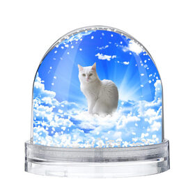 Снежный шар с принтом Кот в облаках в Курске, Пластик | Изображение внутри шара печатается на глянцевой фотобумаге с двух сторон | animals | cat | kitty | ангел | белый кот | блики | взгляд кота | глаза кота | животные | киска | кот | котейка | котенок | котик | кошак | кошка | лучи | мордочка | небесный | небо | облака | пейзаж | питомец