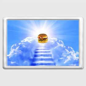 Магнит 45*70 с принтом Райский бургер в Курске, Пластик | Размер: 78*52 мм; Размер печати: 70*45 | food | hamburger | hot dog | ангел | блики | булка | булочка | бургер | бутерброд | вкусняшки | гамбургер | еда | котлета | лестница | лучи | небесный | небо | обжора | облака | пейзаж | природа | рай | сендвич