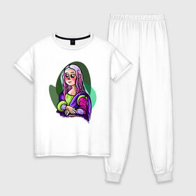 Женская пижама хлопок с принтом Мадонна в Курске, 100% хлопок | брюки и футболка прямого кроя, без карманов, на брюках мягкая резинка на поясе и по низу штанин | 