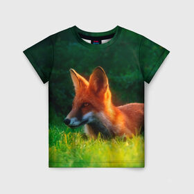 Детская футболка 3D с принтом Рыжая лиса в Курске, 100% гипоаллергенный полиэфир | прямой крой, круглый вырез горловины, длина до линии бедер, чуть спущенное плечо, ткань немного тянется | Тематика изображения на принте: fox | foxy | животное | звери | лиса | лисенок | лисичка | милая | рыжая | фокс