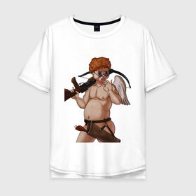 Мужская футболка хлопок Oversize с принтом Меткий стрелок в Курске, 100% хлопок | свободный крой, круглый ворот, “спинка” длиннее передней части | купидон | любовь