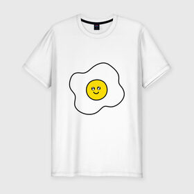Мужская футболка хлопок Slim с принтом Яичница) в Курске, 92% хлопок, 8% лайкра | приталенный силуэт, круглый вырез ворота, длина до линии бедра, короткий рукав | белок | еда | жаренное яйцо | желток | завтрак | обед | ужин | яйцо