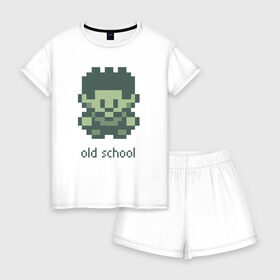 Женская пижама с шортиками хлопок с принтом Old school в Курске, 100% хлопок | футболка прямого кроя, шорты свободные с широкой мягкой резинкой | gameboy | игра | персонаж | пиксель | рпг