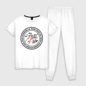 Женская пижама хлопок с принтом STRAY KIDS в Курске, 100% хлопок | брюки и футболка прямого кроя, без карманов, на брюках мягкая резинка на поясе и по низу штанин | bang chan | changbin | felix | han | hyunjin | i.n. | k pop | lee know | seungmin | skz | stray kids | идолы | к поп