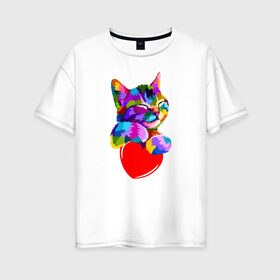 Женская футболка хлопок Oversize с принтом Kitty в Курске, 100% хлопок | свободный крой, круглый ворот, спущенный рукав, длина до линии бедер
 | 1 годик | love | дети | детские | любовь | малыш | малыши | ребенок
