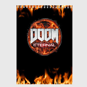 Скетчбук с принтом DOOM Eternal в Курске, 100% бумага
 | 48 листов, плотность листов — 100 г/м2, плотность картонной обложки — 250 г/м2. Листы скреплены сверху удобной пружинной спиралью | doom eternal | дум | игра | компьютерная | логотип | надпись | огненный | огонь | подарок | пожар | символ | фанату | черный