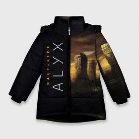 Зимняя куртка для девочек 3D с принтом Half-Life Alyx в Курске, ткань верха — 100% полиэстер; подклад — 100% полиэстер, утеплитель — 100% полиэстер. | длина ниже бедра, удлиненная спинка, воротник стойка и отстегивающийся капюшон. Есть боковые карманы с листочкой на кнопках, утяжки по низу изделия и внутренний карман на молнии. 

Предусмотрены светоотражающий принт на спинке, радужный светоотражающий элемент на пуллере молнии и на резинке для утяжки. | Тематика изображения на принте: half life | half life alyx | аликс | апокалипсис | город | игра | игроман | компьютерная | подарок | пост апокалипсис | халф лайф | шутер