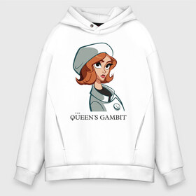 Мужское худи Oversize хлопок с принтом Queens Gambit Ход Королевы в Курске, френч-терри — 70% хлопок, 30% полиэстер. Мягкий теплый начес внутри —100% хлопок | боковые карманы, эластичные манжеты и нижняя кромка, капюшон на магнитной кнопке | the queens gambit | бэт хармон | королева | милая девушка | рыжая | рыжая девушка | сериал | сериал про шахматы | ход королевы | шахматы | элизабет хармон