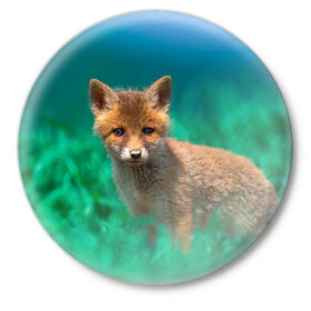 Значок с принтом маленький лисенок в Курске,  металл | круглая форма, металлическая застежка в виде булавки | Тематика изображения на принте: fox | foxy | животное | звери | лиса | лисенок | лисичка | милая | рыжая | фокс