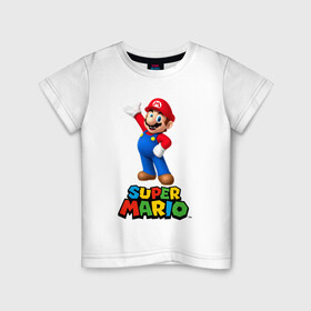 Детская футболка хлопок с принтом Super Mario в Курске, 100% хлопок | круглый вырез горловины, полуприлегающий силуэт, длина до линии бедер | видеоигра | игра | марио | персонаж