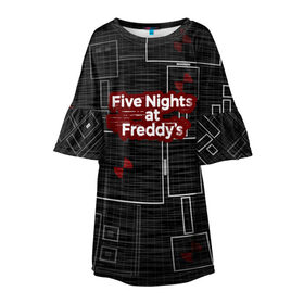 Детское платье 3D с принтом Five Nights At Freddy в Курске, 100% полиэстер | прямой силуэт, чуть расширенный к низу. Круглая горловина, на рукавах — воланы | 5 ночей с фредди | five nights at freddys | fnaf | игра | игрок | книга | логотип | пиццерия | подарок | страшилка | схема | фнаф | фредди