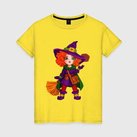 Женская футболка хлопок с принтом Ведьмочка в Курске, 100% хлопок | прямой крой, круглый вырез горловины, длина до линии бедер, слегка спущенное плечо | witch | wizard | ведьмочка | волшебница | колдунья