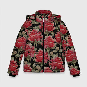 Зимняя куртка для мальчиков 3D с принтом Красные розы на черном фоне в Курске, ткань верха — 100% полиэстер; подклад — 100% полиэстер, утеплитель — 100% полиэстер | длина ниже бедра, удлиненная спинка, воротник стойка и отстегивающийся капюшон. Есть боковые карманы с листочкой на кнопках, утяжки по низу изделия и внутренний карман на молнии. 

Предусмотрены светоотражающий принт на спинке, радужный светоотражающий элемент на пуллере молнии и на резинке для утяжки | Тематика изображения на принте: 8 марта | flowers | summer | ботаническая иллюстрация | весна | зеленый | красный | лето | любовь | праздник | принт | природа | растения | розы | цветы | черный