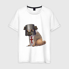 Мужская футболка хлопок с принтом Сэр мопс в Курске, 100% хлопок | прямой крой, круглый вырез горловины, длина до линии бедер, слегка спущенное плечо. | крестоносец | мопс | пёс | собака | тамплиер